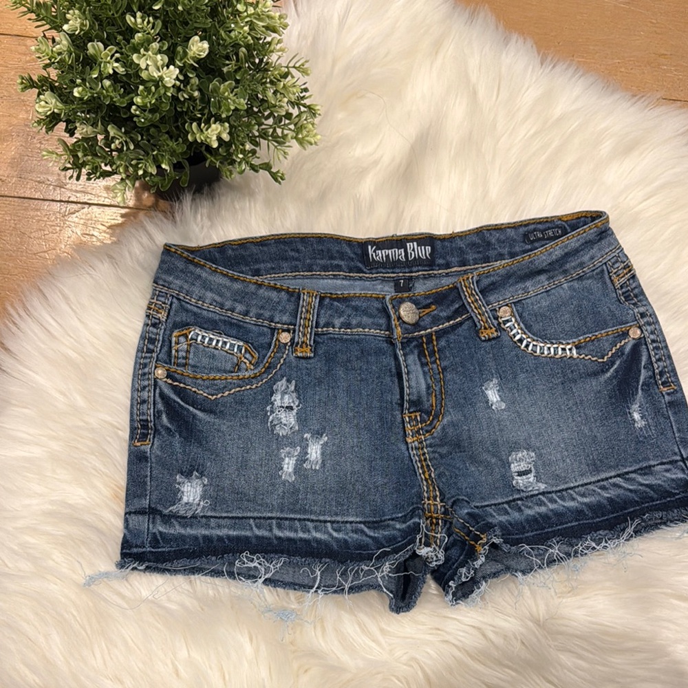 Karma Blue Distressed Denim Shorts - Blue Size 7